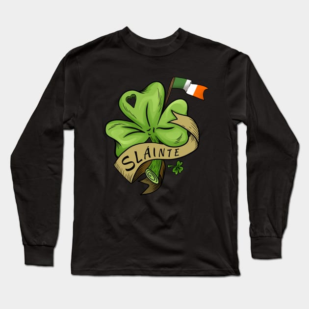 Slainte Irish Shamrock Long Sleeve T-Shirt by KimLeex